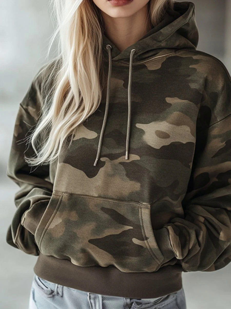Vintage Casual Pocket Hooded Camouflage Sweatshirt Vintage Casual Pocket Hooded Camouflage Sweatshirt