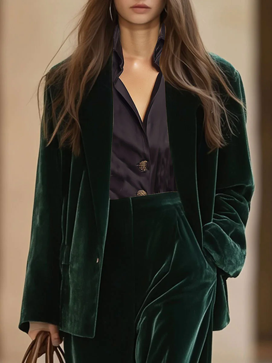 Casual Loose Vintage Pocket Velvet Blazer