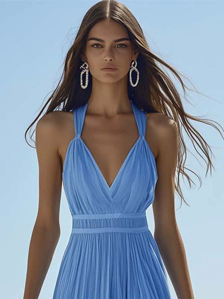 Bright And Beautiful High-grade Chiffon Light Blue Maxi Dress