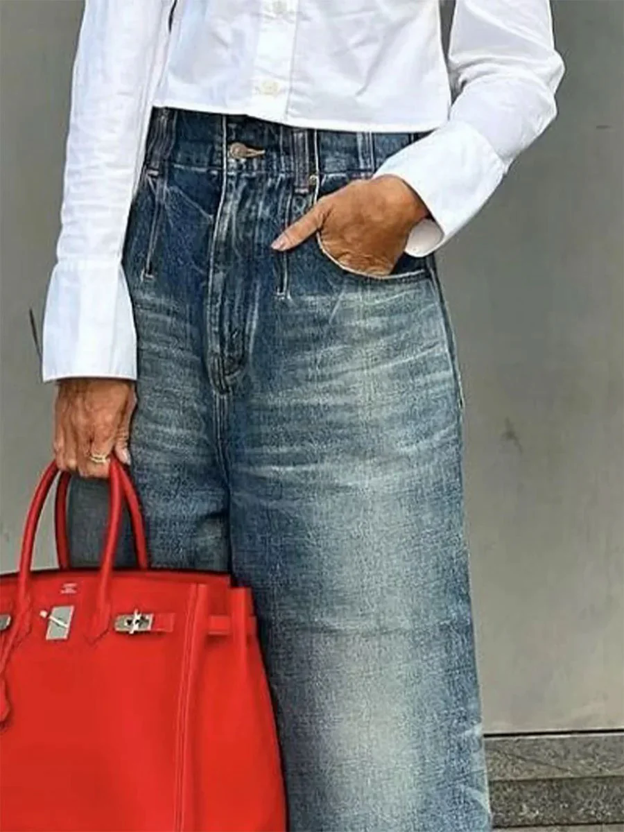 Oyrosy Urban Chic Denim Wide-Leg Jeans