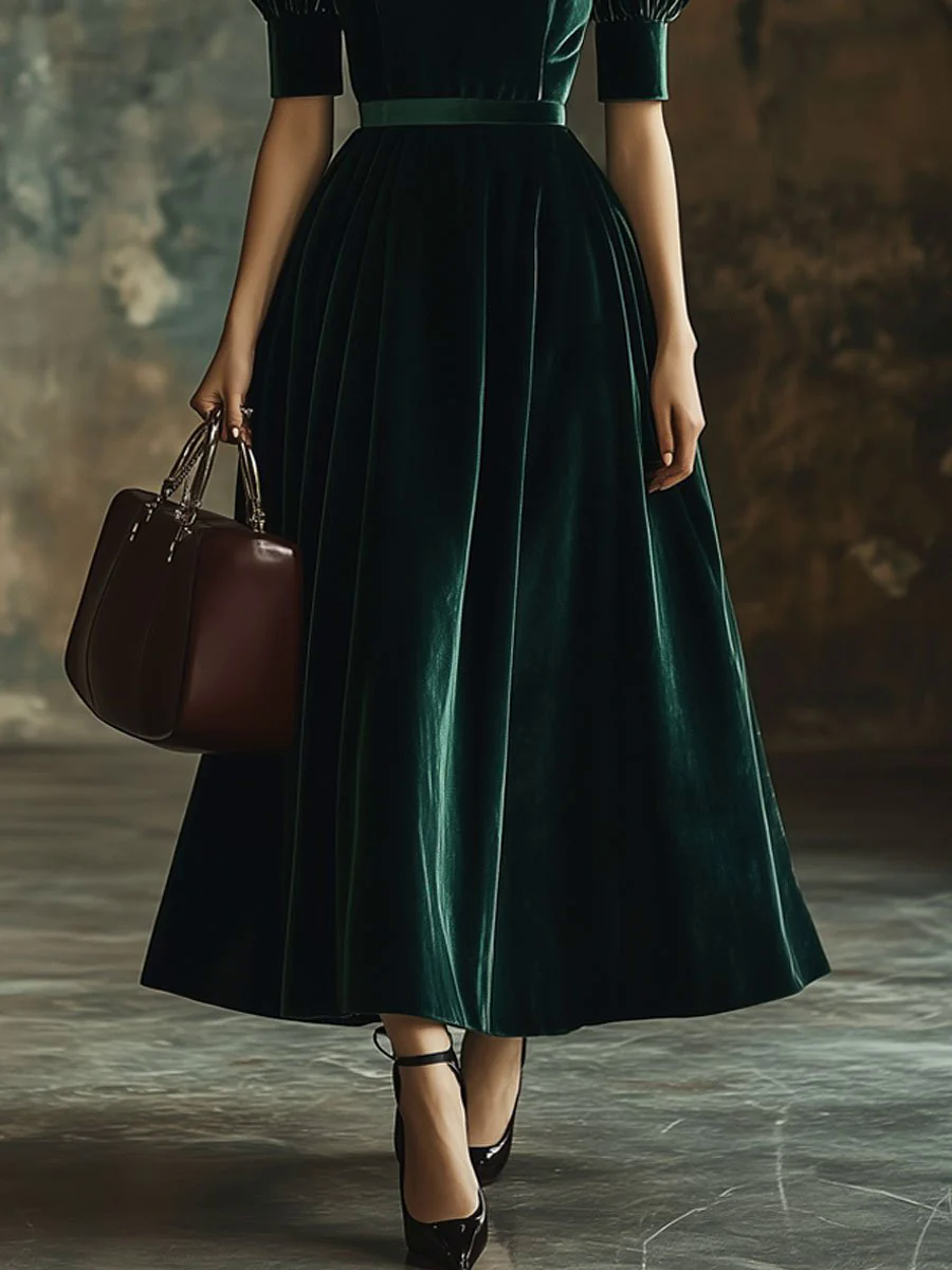 Fashion Party Bow Tie Solid Color Velvet Short Sleeve Maxi Dress Fashion Party Bow Tie Solid Color Velvet Short Sleeve Maxi Dress
