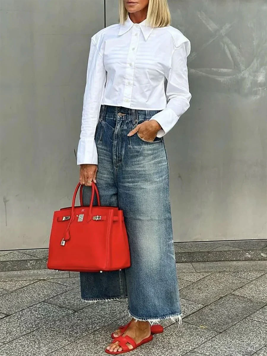 Oyrosy Urban Chic Denim Wide-Leg Jeans
