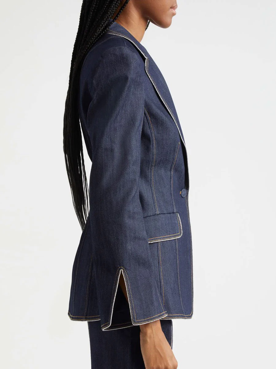 Retro Slim Fit Bell Sleeve Slit Denim Blazer